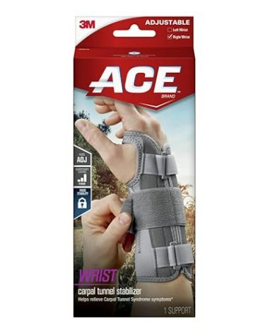 ACE Brand Carpal Tunnel Wrist Stabilizer, Wrist Support for Carpal Tunnel, Adjustable Wrist Brace with Memory Foam Palm, One Size Fits Most
