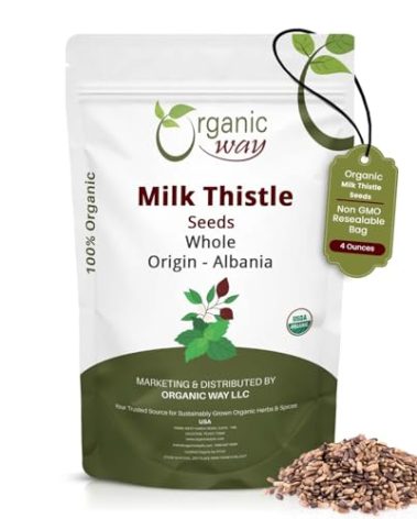 Organic Way Whole Milk Thistle Seeds (Silybum marianum) - Herbal Tea | European Wild-Harvest, Organic & Kosher Certified, Vegan, Non GMO & Gluten Free, USDA Certified, Origin - Albania (4 Oz)