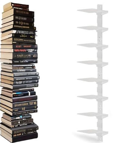 Defined Deco Floating Book Shelves for Wall,8 Tier Invisible Floating Bookshelf,Vertical Spine Book Tower,Heavy-Duty Metal Book Organizers for Home,Office,Living Room,Pack of 4,White