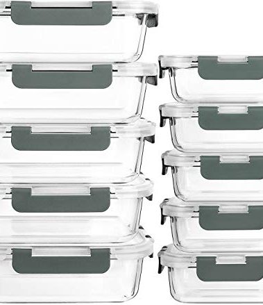 [10-Pack] Glass Meal Prep Containers with Lids, MCIRCO Food Storage Containers with Snap Locking Lids, Airtight Lunch Containers, Microwave, Oven, Freezer and Dishwasher