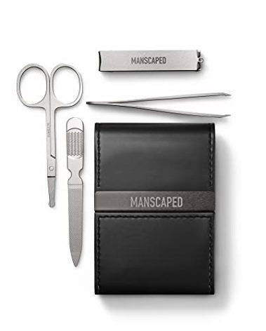 MANSCAPED® Shears 2.0 Tempered Stainless Steel Men's Nail Kit, Fingernail Clippers, Safety Scissors, Tweezers and Nail File, Travel Manicure Pedicure Set, 4-Piece Luxury Grooming Kit with Compact Case