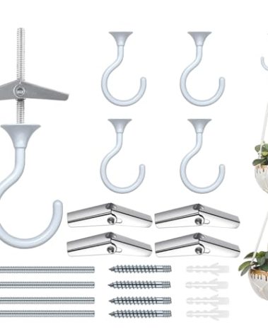 Evsteluo 4 Sets Heavy Duty Swag Ceiling Hooks with Hardware for Hanging Plants, Cavity Wall Fixing, Easy Installation, Holds Up to 30lbs, Ideal for Home & Garden (4 Sets, White)