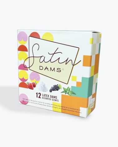 Satin Dams® Pack of 12 Assorted Latex Oral Dams | Grape, Strawberry, Vanilla and Spearmint Scented Dental Dams | Hermetically Sealed Dams