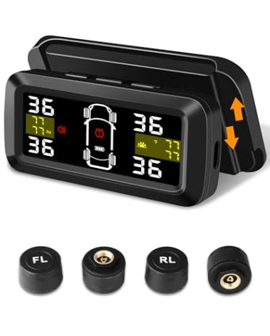 Tire Pressure Monitoring System Upgrade Detached Bracket Wireless Solar TPMS Tire Pressure Monitor Installed on Windowshield with 4 External Sensors Real-Time Display 5-87PSI for Car RV SUV MPV