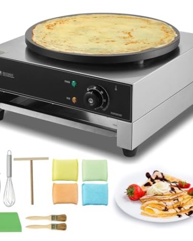 VEVOR Electric Crepe Maker, 16-Inch Commercial Crepe Machine, 1700W Flat Plate Crepe Griddle, Nonstick Stainless Steel Pancake Making Machine, Desktop Circular Cereals Pancake Stove with Temp Control