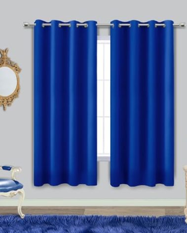 Blue Curtains 63 Inch Length for Boys Room Set 2 Panels Grommet Window Drapes Sun Light Blocking Insulated Thermal Room Darkening Blackout Curtains for Kids Bedroom Royal Dark Bright Blue 52x63 Long