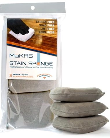 MāKRS Stain Sponge, 3-Pack Staining Pads, Stain Brushes for Wood, Lint and Streak-Free Applicator Sponges, Micro-Brush Over Foam Core, for Wood Stains and All Finishes, Easy to Use