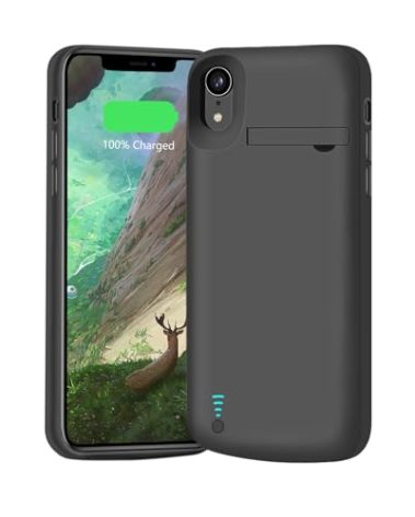 BAHOND Battery Case for iPhone XR, 6000mAh Rechargeable Extended Battery Charging Charger Case, Add 1.55x Extra Juice, Support Wired Headphones (6.1 Inches) Black