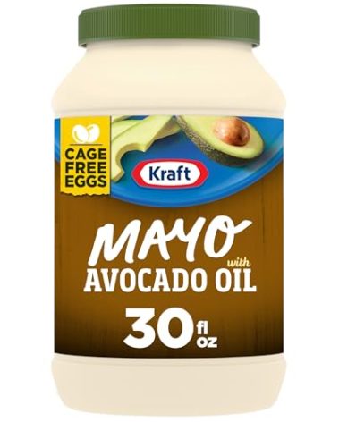 Kraft Mayo with Avocado Oil Reduced Fat Mayonnaise - Classic Creamy Condiment for Sandwiches and Salads, Made with Cage-Free Eggs, For a Keto and Low Carb Lifestyle, 30 fl oz Jar