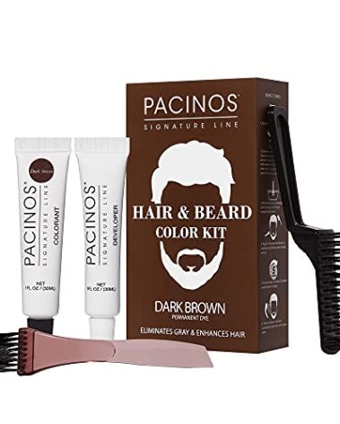 Pacinos Hair & Beard Color Kit (Dark Brown) - Hair Color For Men, Eliminates Grays in 5 minutes, Easy to Apply Brush-In Formula, Enhances Appearance of Hair, For Moustache & Beard