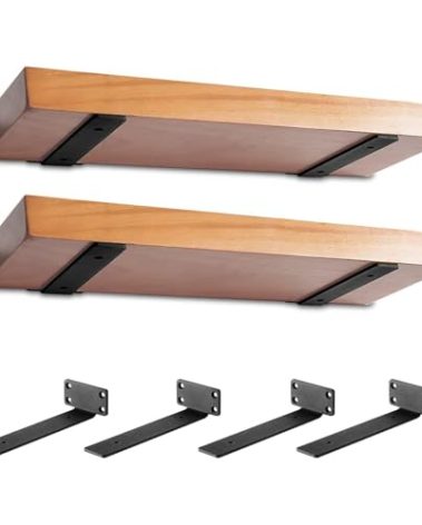 MIUGO Heavy Duty Shelf Bracket 4 Pack, Floating Shelf Brackets 14 inch Long, Brackets for Shelves, Black Coated Metal Wall Shelf Support Brackets（1/5"-Thick）
