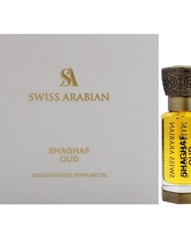 Swiss Arabian Shaghaf Oud - Luxurious Concentrated Perfume Oil - Long Lasting Artisan Perfume with Notes of Saffron, Praline, and Vanilla - 0.4 oz