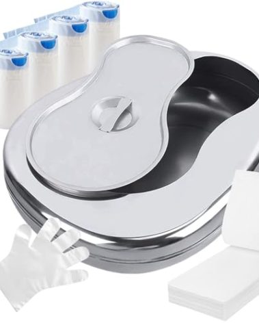 Stainless Steel Bed Pan Set with 60 Bedpan Liners Disposable and Absorbent Pad, Bed Pans for Elderly Females Spill Proof Bedpans for Elderly Women Men Comfortable Heavy Duty Bedpans with Lid