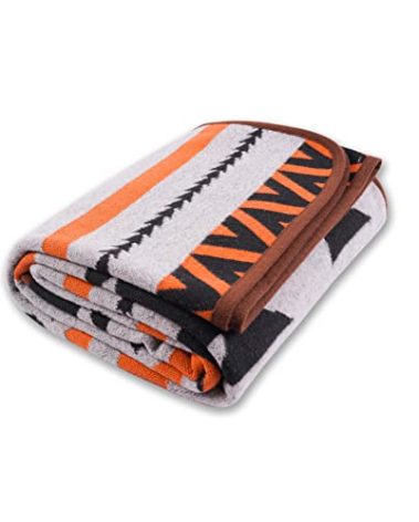 PuTian Merino Wool Blanket - Warm, Thick, Washable, 87" x 63" Large Throw for Outdoors, Camping,Couch, Bed, Travel - Super Soft Wool Blanket (Striped Fire Grey)