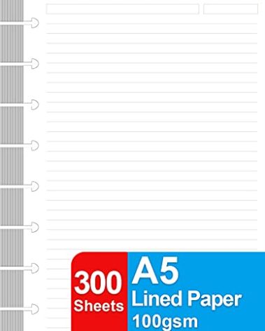 (3 Pack) A5 TUL Discbound Lined Refill Paper, Junior Size 8 Disc Disbound Notebooks, 300Sheets/600Pages, 100gsm White Paper, 5.8'' x 8.2''
