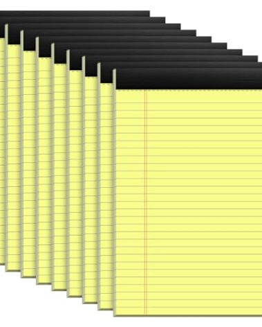 10 Pack Yellow Legal Pads 8.5x11" 28 Lines Wide Ruled Double-Sided Printing Yellow Notepads 30 Sheets/60 Pages Letter Size Writing Pads 70gsm Recycled Paper Legal Ruled Universal Writing Pad