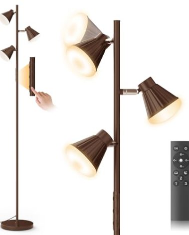 SIBRILLE 36W LED Tree Floor Lamp, Dimmable Tall Standing Lamp with Remote & Touch Control, 4 Color Temperatures Bright Floor Lamp, 3 Rotatable Light Modern Floor Lamps