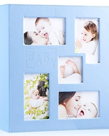Ywlake Baby Photo Album 4x6 1000 Pocket Pictures, Leather Large Capacity Newborn Shower Boy Bebe Album Holds 1000 Horizontal Vertical Photos Blue