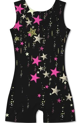 Idgreatim 2t 3t Black Gymnastics Leotard for Girls Sparkly Star Biketards Unitard with Short Ballet Dnace Dress Class Daily Wear 2-3 Years Old