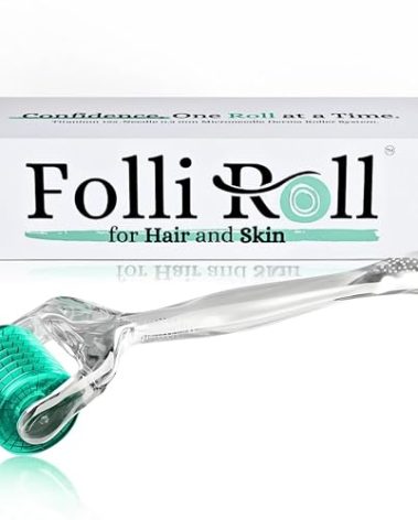 FolliRoll Derma Roller for HAIR and SKIN - for Face and Scalp Derma Stamp, 192 Titanium Individual Microneedles | FREE Storage Case | for Men and Women (0.30mm)