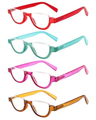 SIGVAN 4 Pairs of Colorful Fashion Half Moon Frame Reading Glasses Spring Hinge Male and Female Readers (Multicoloured 1, 1.25, multiplier_x)