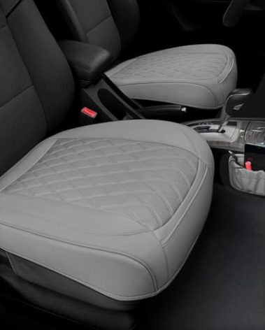 2 Pack PU Leather Front Car Seat Cover Bottom Car Seat, Anti-Slip and Full Wrap Driver Car Seat Protectors with Storage Pocket, Luxury Waterproof Bottom Auto Seat Cushion Pad for Most Vehicles(Gray)