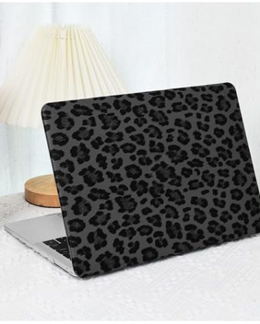 BYCeke Compatible with MacBook Pro 13 inch Case M2 2024-2016 A2338 M1 A2251 A2289 A2159 A1989 A1708 A1706,Leather Cheetah Print Hard Shell&Keyboard Cover for MacBook 13 M1 Plastic Cases,Leopard Black