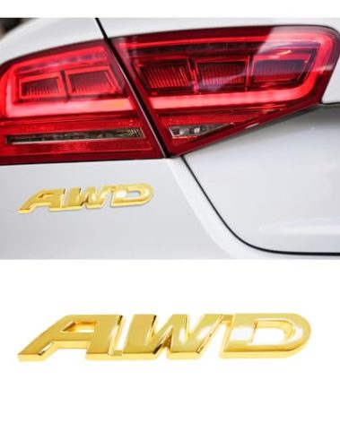 Dickno AWD Emblem Sticker, 3D Metal Letter Tailgate Side Badge Decal, Self Adhesive Auto Side Fenders Decoration for All Wheel Drive, Universal Vehicle Exterior Decor Accessories (Golden)