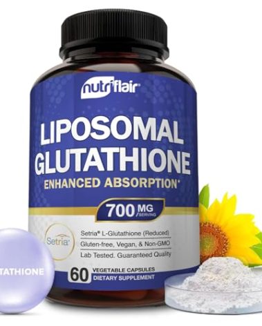 NutriFlair Liposomal Glutathione Supplement 700mg – Setria® Reduced L-Glutathione, 60 Capsules