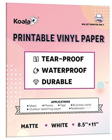 KOALA PAPER Waterproof Paper for Inkjet Printer, 8.5x11 Inch 30 Sheets, Matte White Tear-Resistant Printable Paper, Durable and Quick-Drying