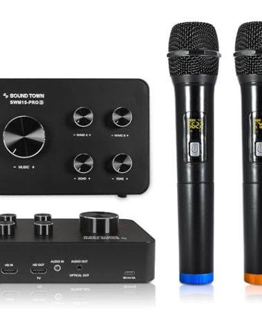 Sound Town 16 Channels Wireless Microphone Karaoke Mixer System, Supports HD ARC, Optical (Toslink), Smart TV, Media Box, PC, Bluetooth, Soundbar, Receiver, AUX (SWM15-PROS)