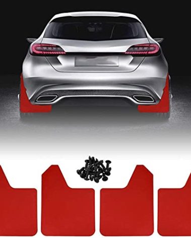 RULLINE Car Mud Flaps Universal Fit Red Splash Guards (4 Pack) Fender,with 20 Pieces 6mm Fastener Rivet Clips