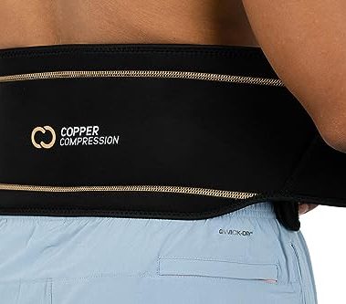 Copper Compression Back Brace - Copper Infused Support Belt Wrap for Lumbar / Lower Back Pain Relief, Sciatica, Pain - Exercise & Muscle Strain Recovery - Adjustable - Fits Men & Women - (Waist 28" - 34")