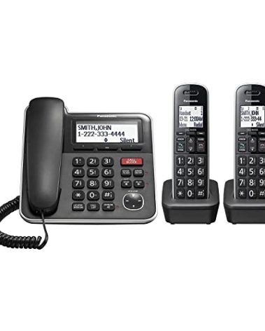 Panasonic Expandable Corded/Cordless Phone System with Answering Machine and One Touch Call Blocking – 2 Handsets - KX-TGB852B (Black)