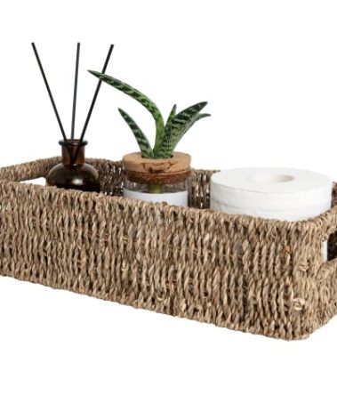 StorageWorks Seagrass Baskets with Built-in Handles, Bathroom Decor Box for Toilet Tank Top, 14 ¼"L x 6 ½"W x 3 ¾"H