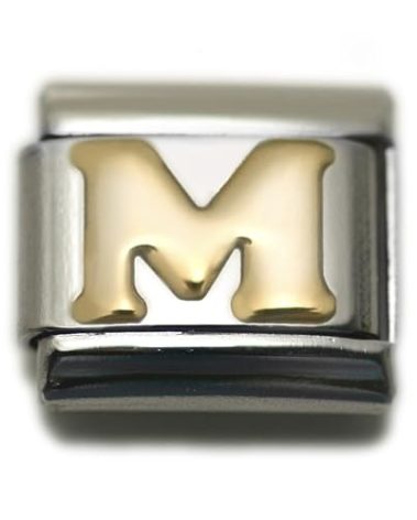 Dolceoro Alphabet M Letter Initial, 9mm Traditional Classic Type Italian Modular Charm Link - Stainless Steel
