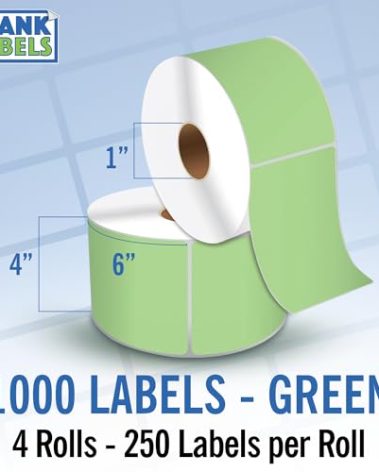 4" X 6" Direct Thermal Shipping Labels | Green | 1" Cores w/Perfs Easy Tear | Made in USA - Printer w/Ribbon Needed | Printing Label | 1000 Labels | 250 Labels per Roll | 4 Rolls | Blank Labels