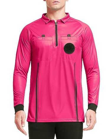 FitsT4 Sports Men's Pro Soccer Referee Jersey Long Sleeve Ref Shirt Fluorescent Pink X-Small
