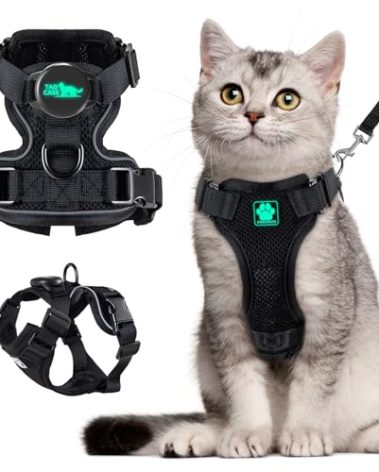Cat Harness and Leash for Walking,Airtag Cat Harness and Leash Set with Integrated Hidden type Air Tag Holder,Escape Proof Reflective Adjustable Vest Harnesses with Apple Air Tag Case for Cats,Puppies