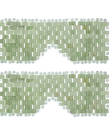 Jade Eye Mask, gemshan 2 Pcs Stone Eye Mask Hot or Cold Use, Green Jade Facial Eye Sleeping Mask