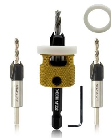 3 Pcs Countersink Drill Bit Set, HSS M2 Tapered Bits #10#12#14-1/8" 9/64" 5/32" Drill, 3/8” 82° Counter-Bore, 1/4” Hex Shank, with Adjustable Depth Stop for Accurate Woodworking with Carrying Case