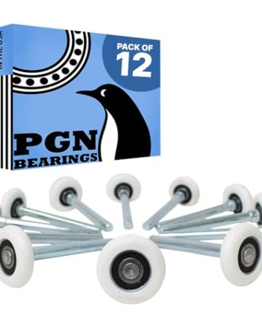 PGN 2" Nylon White Garage Door Rollers – Sealed 6200-2RS Bearing, Dual-Sealed, Quiet & Smooth Operation, Long-Life Replacement, 4" Stem, Pack of 12