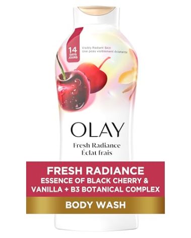 Olay Body Wash for Women, Fresh Radiance, Refreshing & Renewing, Made with Plant Based Cleansers, B3 Botanical Complex, For All Skin Types, Black Cherry & Vanilla Scent, 22 fl oz