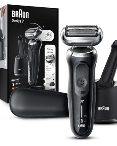 Braun Series 7 7075cc Electric Razor for Men with SmartCare Center, Beard Trimmer, Wet & Dry, Rechargeable, Cordless Foil Shaver, Black