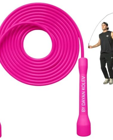 Swissskip Speed Jump Rope by Dayan Kolev, 5mm PVC Skipping Rope, for Beginners and Advanced Athletes, Ideal for Fitness, Cardio, Boxing & CrossFit, Adjustable length with Unbreakable Handles (Pink)