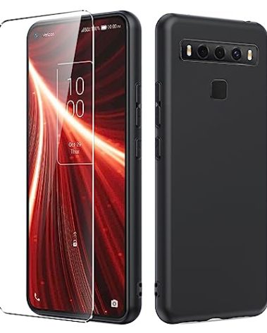 Dioxide Compatible for TCL 10 5G UW Phone Case with Screen Protector, Soft TPU Silicone Case Shockproof Non-Slip Camera Protective Case Slim Cover for TCL 10 5G UW Phone Case, Black