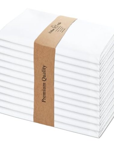 Urban Villa White Cloth Dinner Napkins Set of 12 20x20 inches 100% Cotton Highly Absorbent Washable Durable Reusable Ideal for Farmhouse Party Thanksgiving Fall Christmas Everyday Use Table Napkins