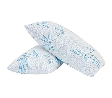 2 Pack Standard Size Rayon Derived from Bamboo Pillow for Sleeping, Cooling Shredded Memory Foam Adjustable Bed Pillow with Hypoallergenic, Removable/Washable Cover