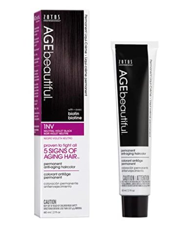 AGE beautiful Permanent Hair Color Dye Liqui Creme | 100% Gray Coverage | Anti-Aging Haircolor | Biotin for Thicker, Fuller Hair | Professional Salon Coloring | 1NV Neutral Violet Black