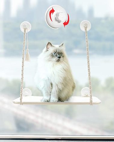 Mkono Cat Window Perch Macrame Boho Cat Hammock Wall Mounted Cat Bed for Indoor Cat, Pet Resting Seat Safety Space Saving Cat Shelves with Screw Suction Cups